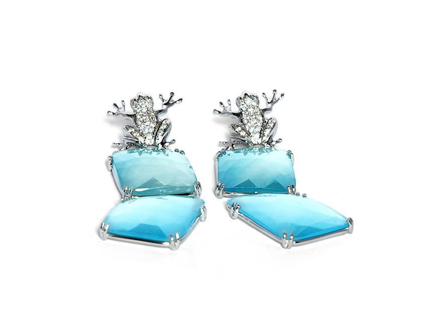 Silver Earrings withTurquoise and Zirconite