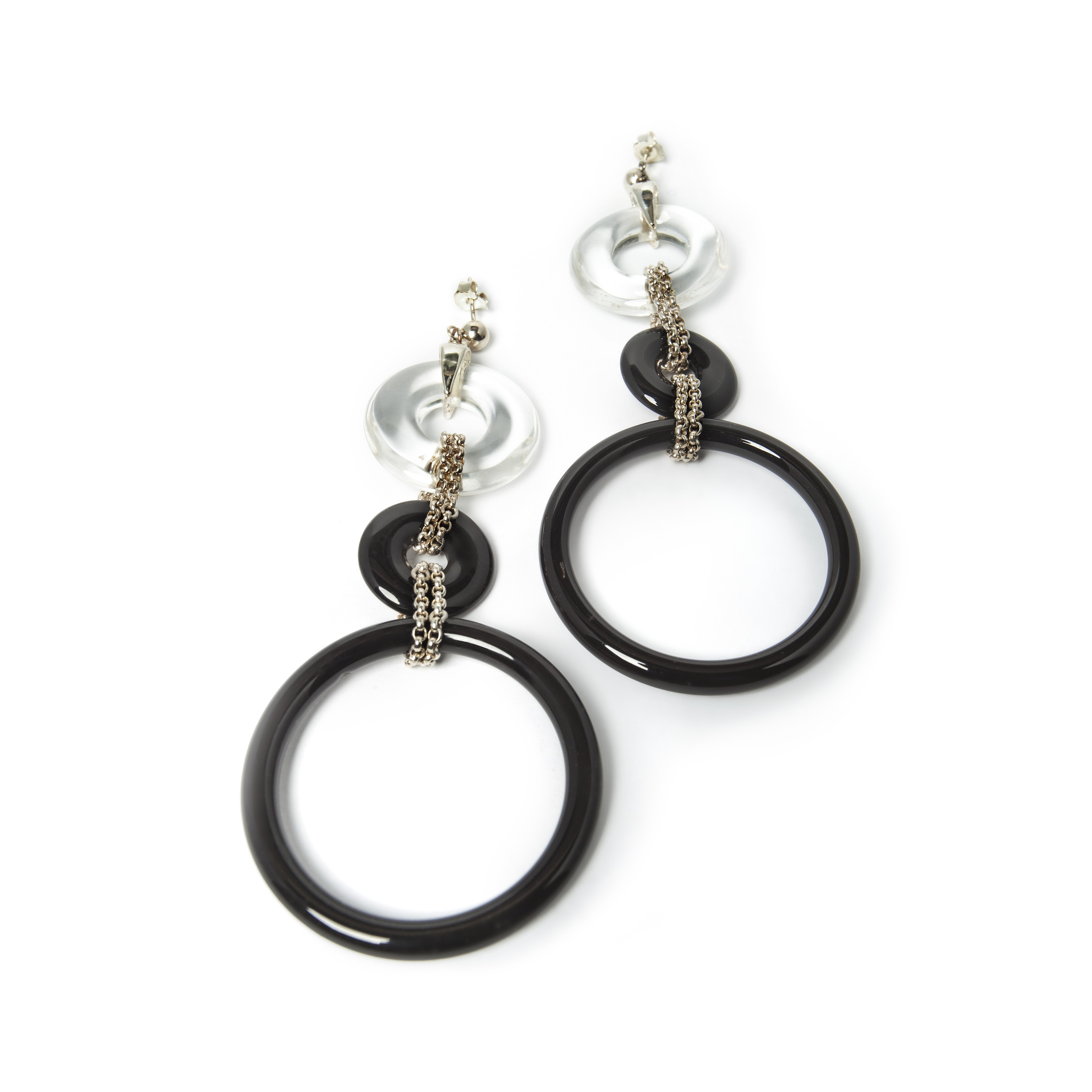 Silver earrings with Onix and Rock Cristal